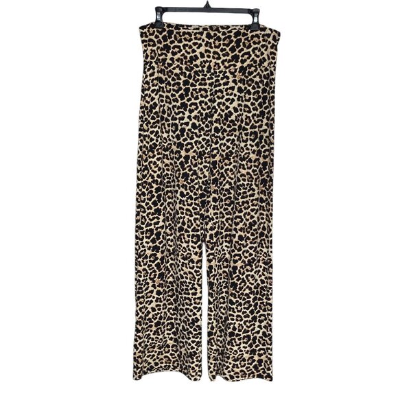 Last Tango Large L Leopard Print Stretch Brushed Knit Wide Leg Pull-on Pants USA - Picture 1 of 5